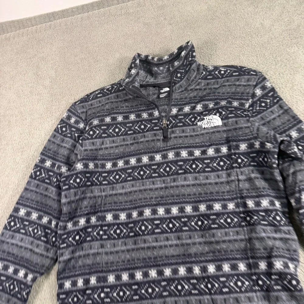 The North Face Mens Grey Black Fair Isle Fleece Quarter Zip Pullover Medium